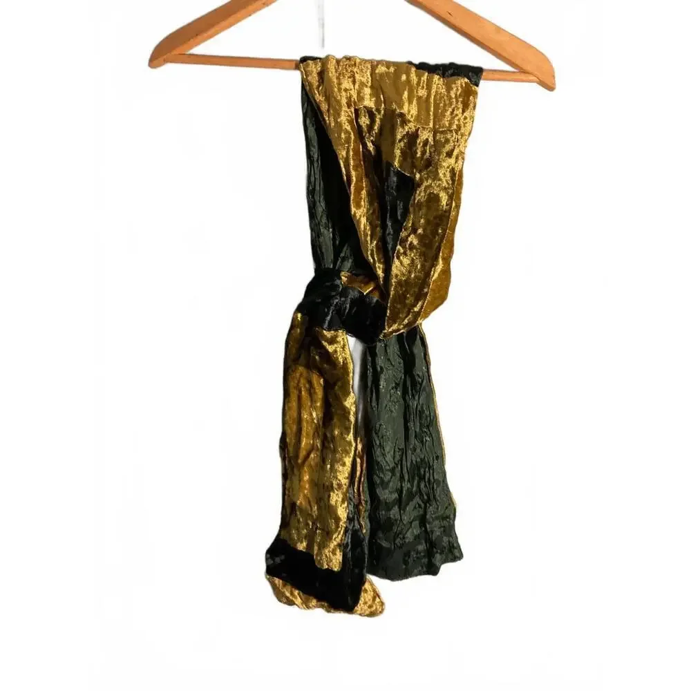 India Arts Velvet Patchwork Women's Scarf in Gold and Greens